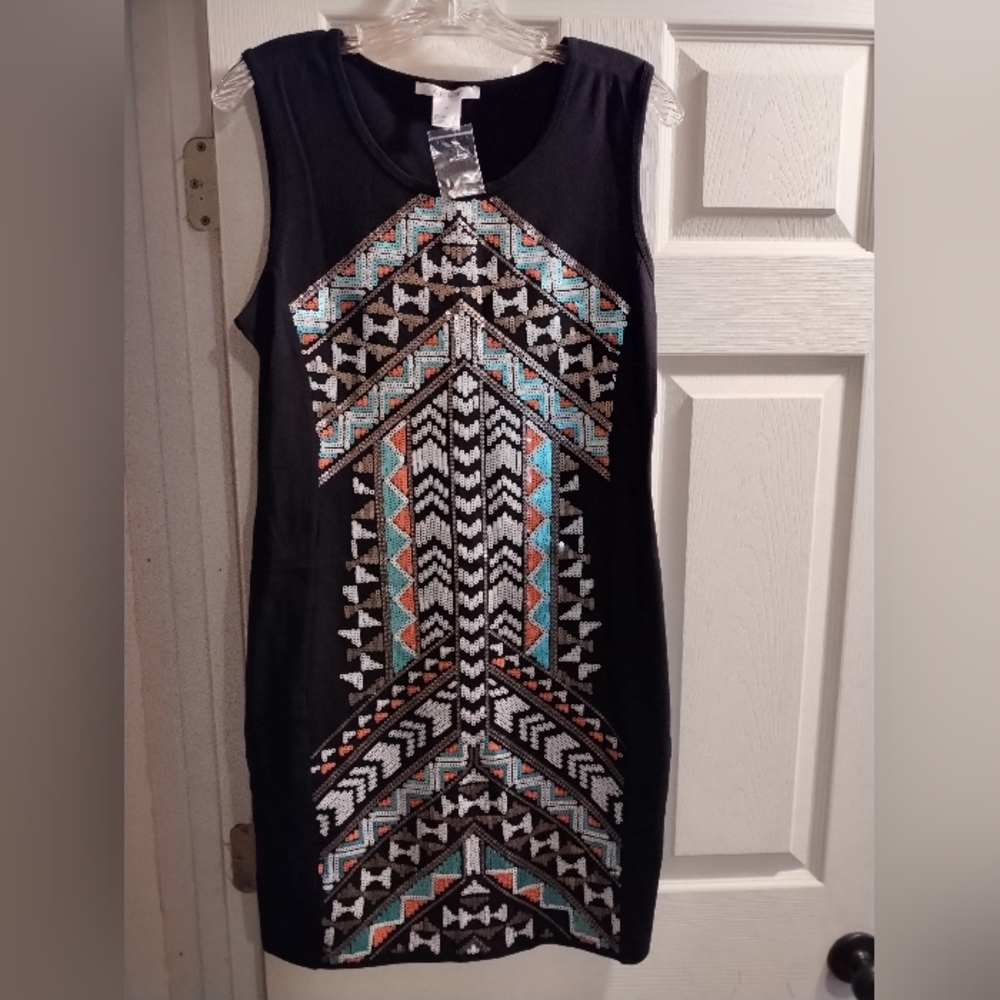 New K Jordan Black Sheath Mini Dress Sleeveless Crew Neck
